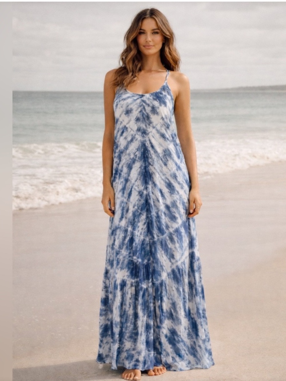 Elan Blue Tie-Dye Maxi Dress L
